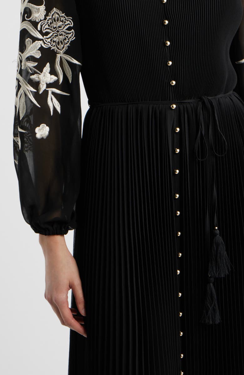 Elie Tahari The Amanda Embroidered Long Sleeve Satin Dress, Alternate, color,