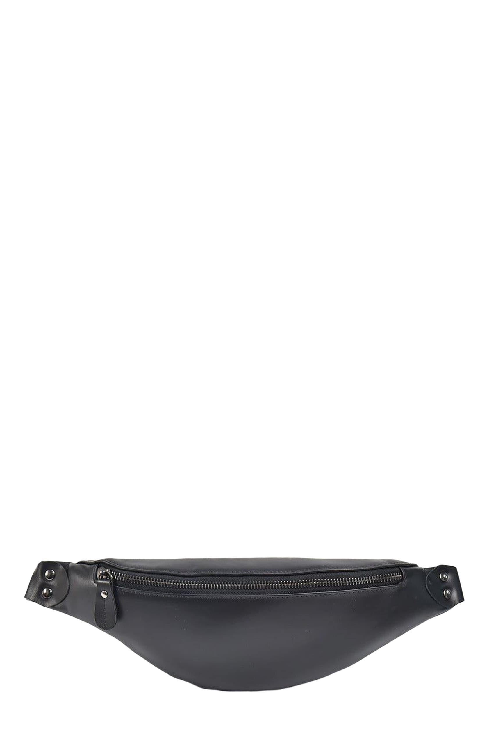 STEEL HORSE LEATHER Sigrid Smooth Black Leather Waist Bag | Smooth Black Leather Fanny Pack, Alternate, color, Black