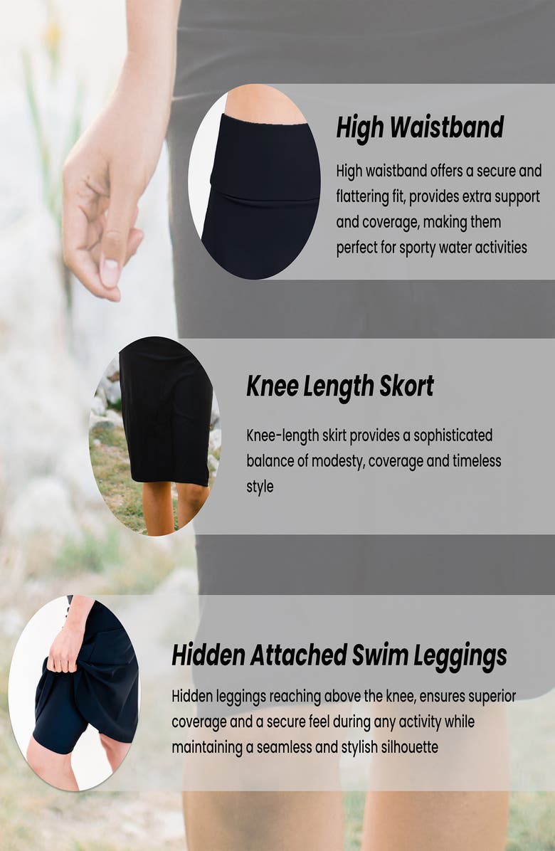 Calypsa Plus Size Knee Length Swim Skort With Bike Shorts, Alternate, color, Black