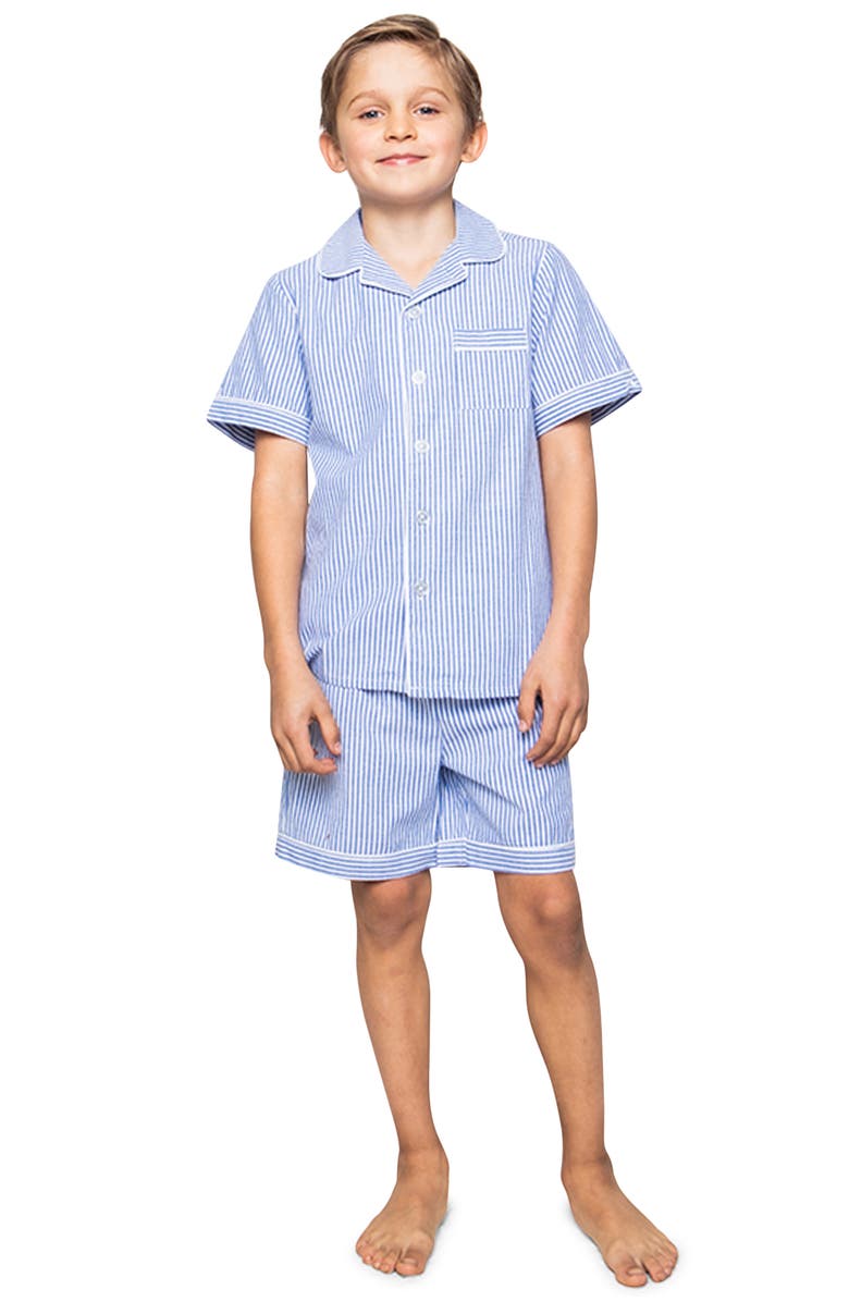 Petite Plume Kids' Seersucker Stripe Short Two-Piece Pajamas, Alternate, color, Blue