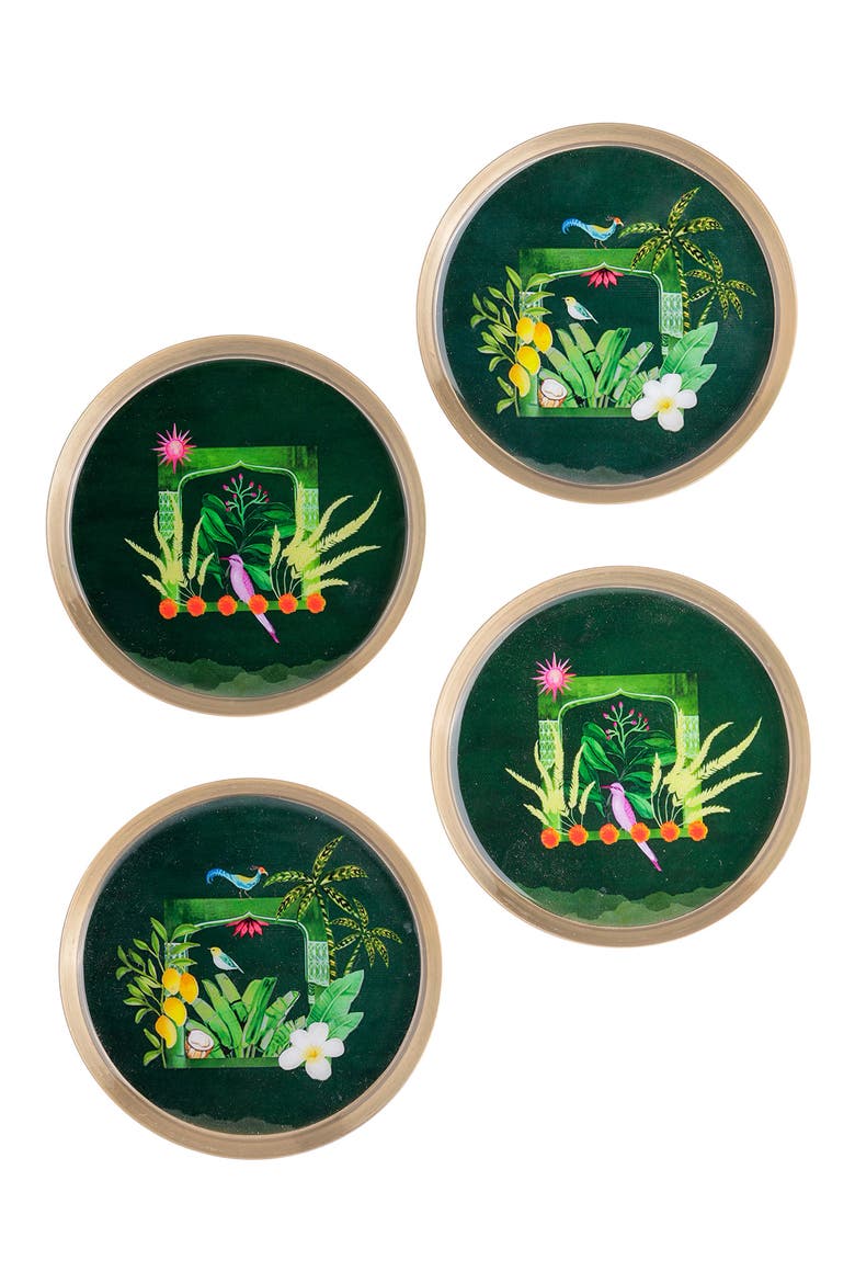 Set of 4 Metal Coasters, Main, color, GREEN