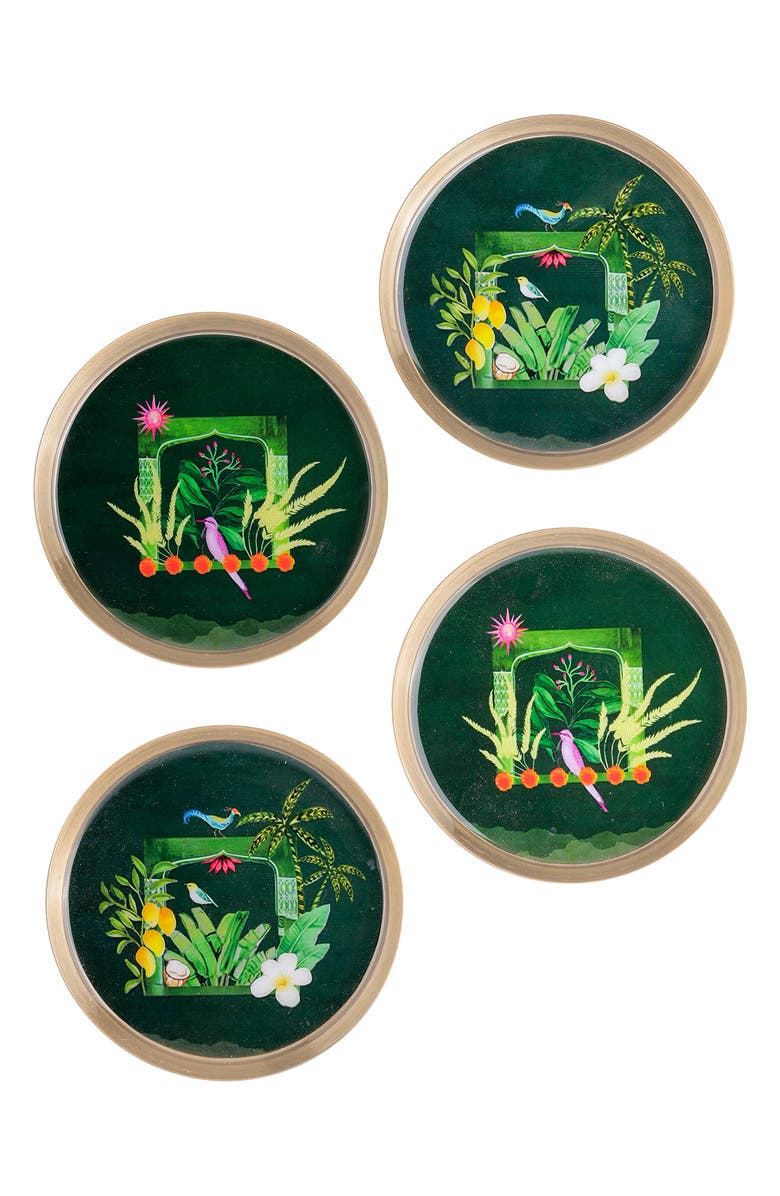 Tiramisu Set of 4 Metal Coasters, Main, color, Green