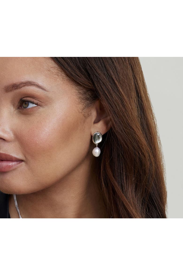 White Freshwater Pearl & Black Mother of Pearl Nina Earrings, Alternate, color, Sterling Silver