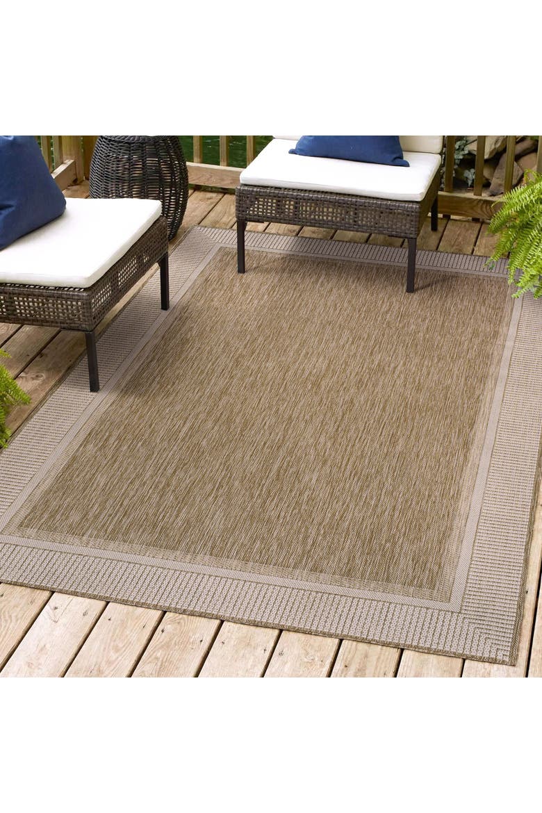 Hali Coastal Casual Wide Stripe Border Indoor/Outdoor Area Rug, Alternate, color, Beige/Cream