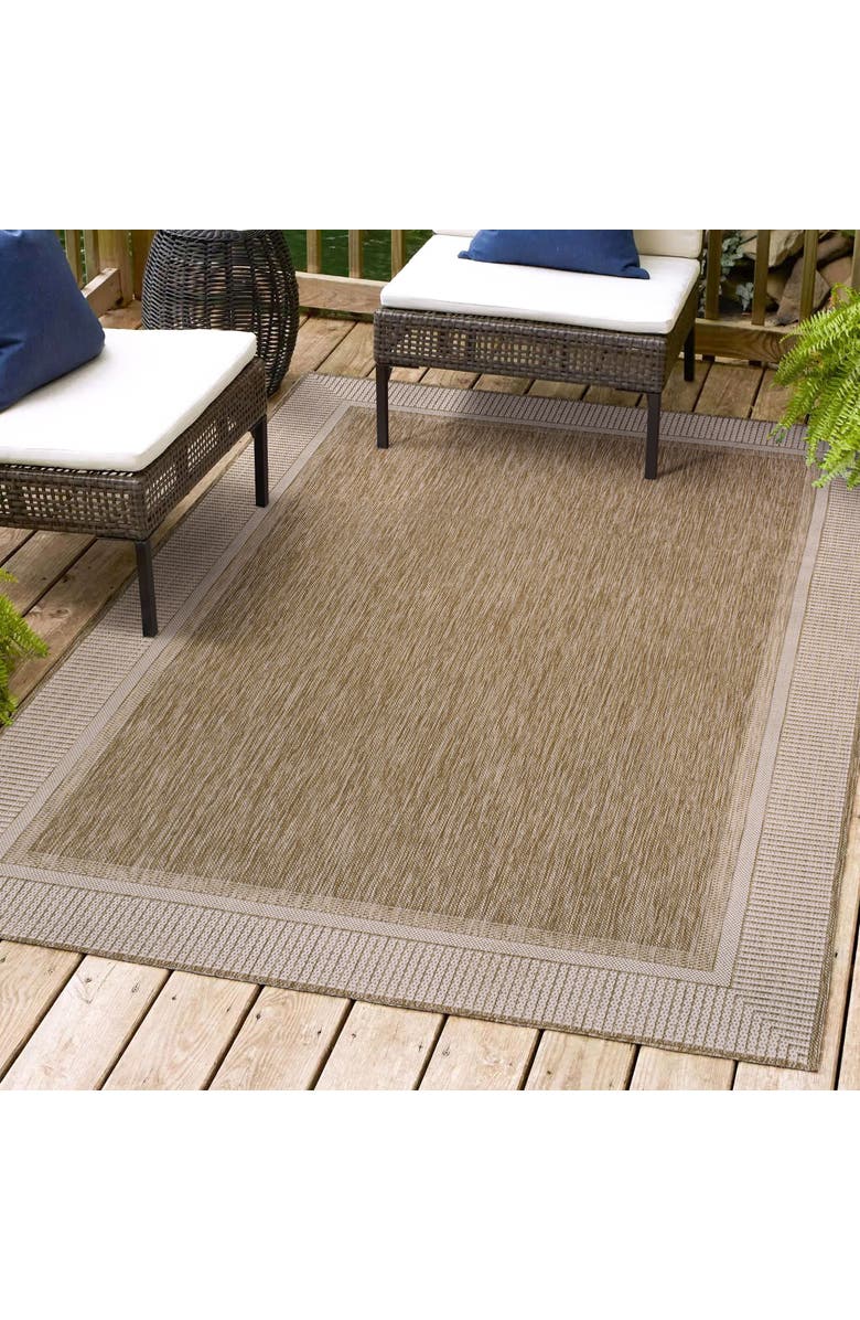 JONATHAN Y Hali Coastal Casual Wide Stripe Border Indoor/Outdoor Area Rug, Alternate, color, Beige/Cream