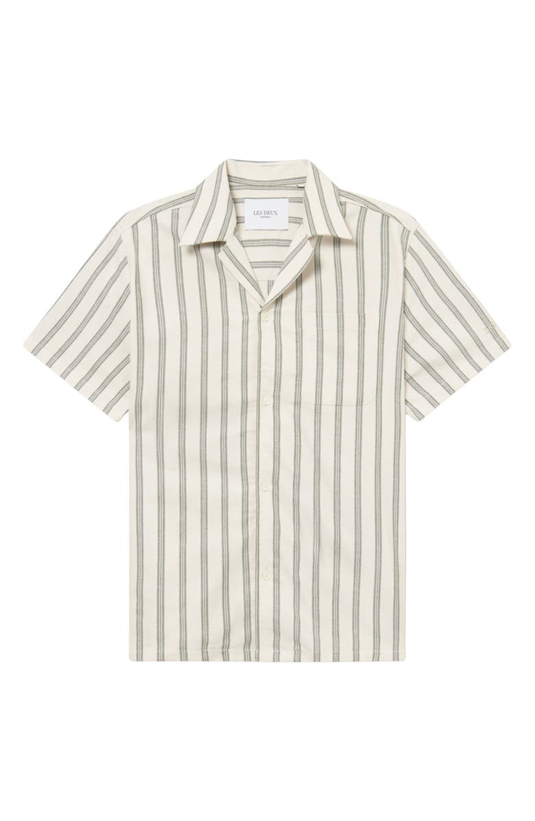 Les Deux Lawson Stripe Camp Shirt, Alternate, color, Ivory/Chive Green
