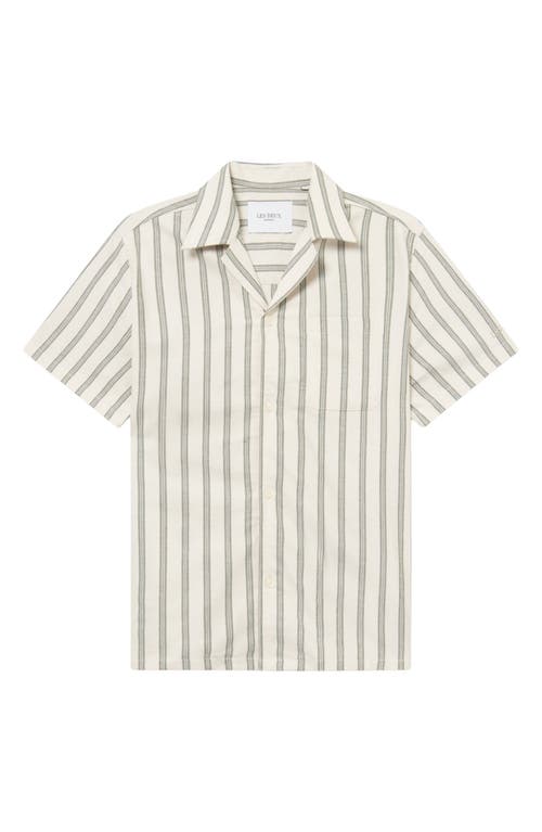 Les Deux Lawson Stripe Camp Shirt In Ivory/chive Green