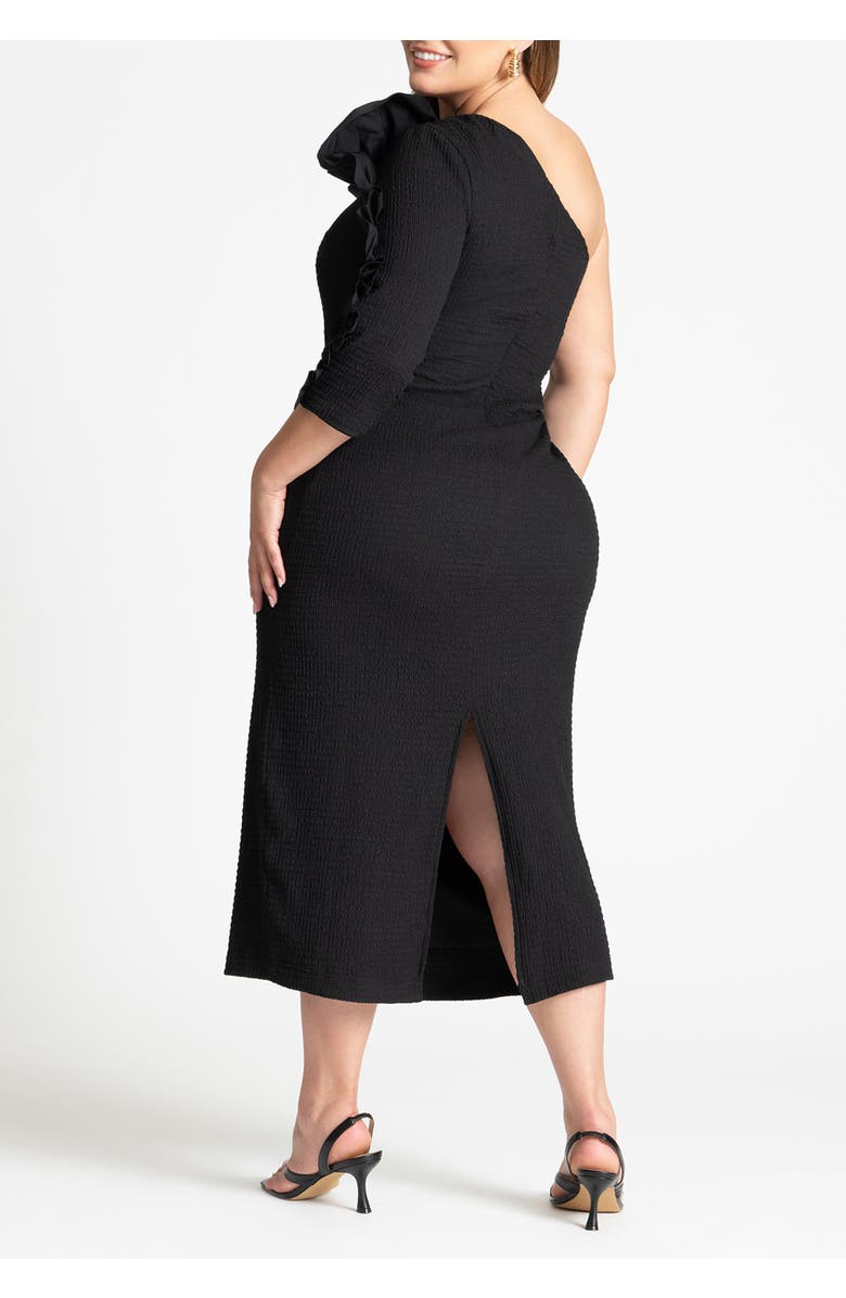 ELOQUII Popcorn Ruffle Column Dress, Alternate, color, Black Onyx