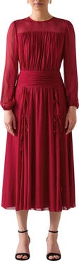 LK Bennett Uma Crinkle Ruffle Long Sleeve Mesh Dress