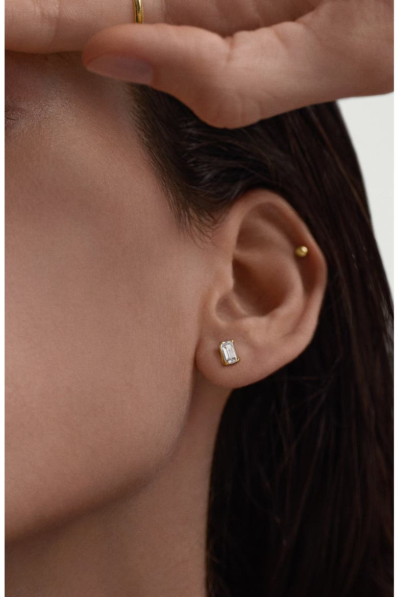 Lab Grown Sapphire Emerald Cut Stud Earrings, Alternate, color, Gold