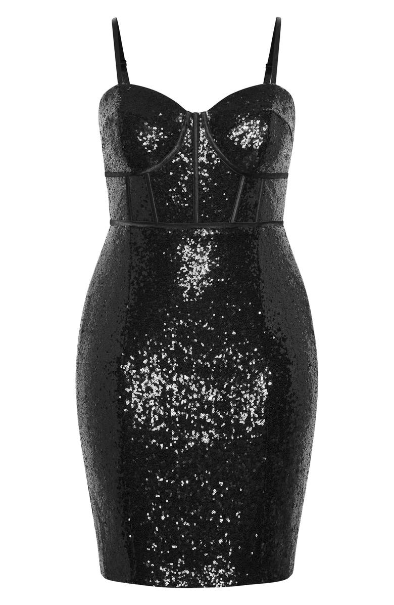 City Chic Lia Sequin Dress, Alternate, color, Black