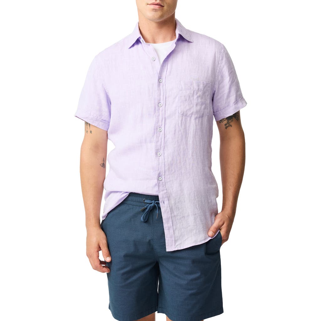 Rodd & Gunn Palm Beach Sports Fit Short Sleeve Linen Button-up Shirt In Purple