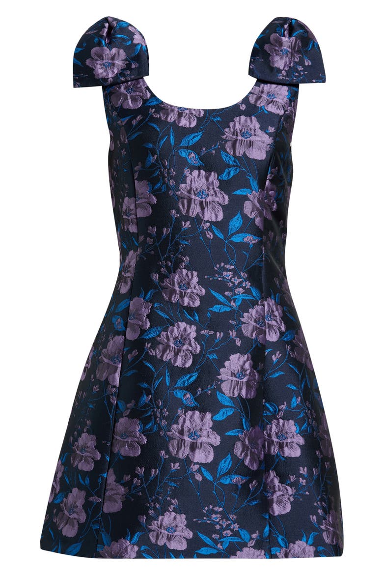 Nicole Floral Jacquard Bow Minidress, Alternate, color, NAVY-MULTI