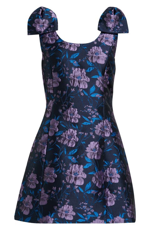 Nicole Floral Jacquard Bow Minidress