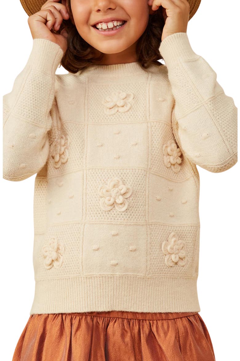 Kids' Floral Appliqué Patch Knit Sweater, Alternate, color, IVORY