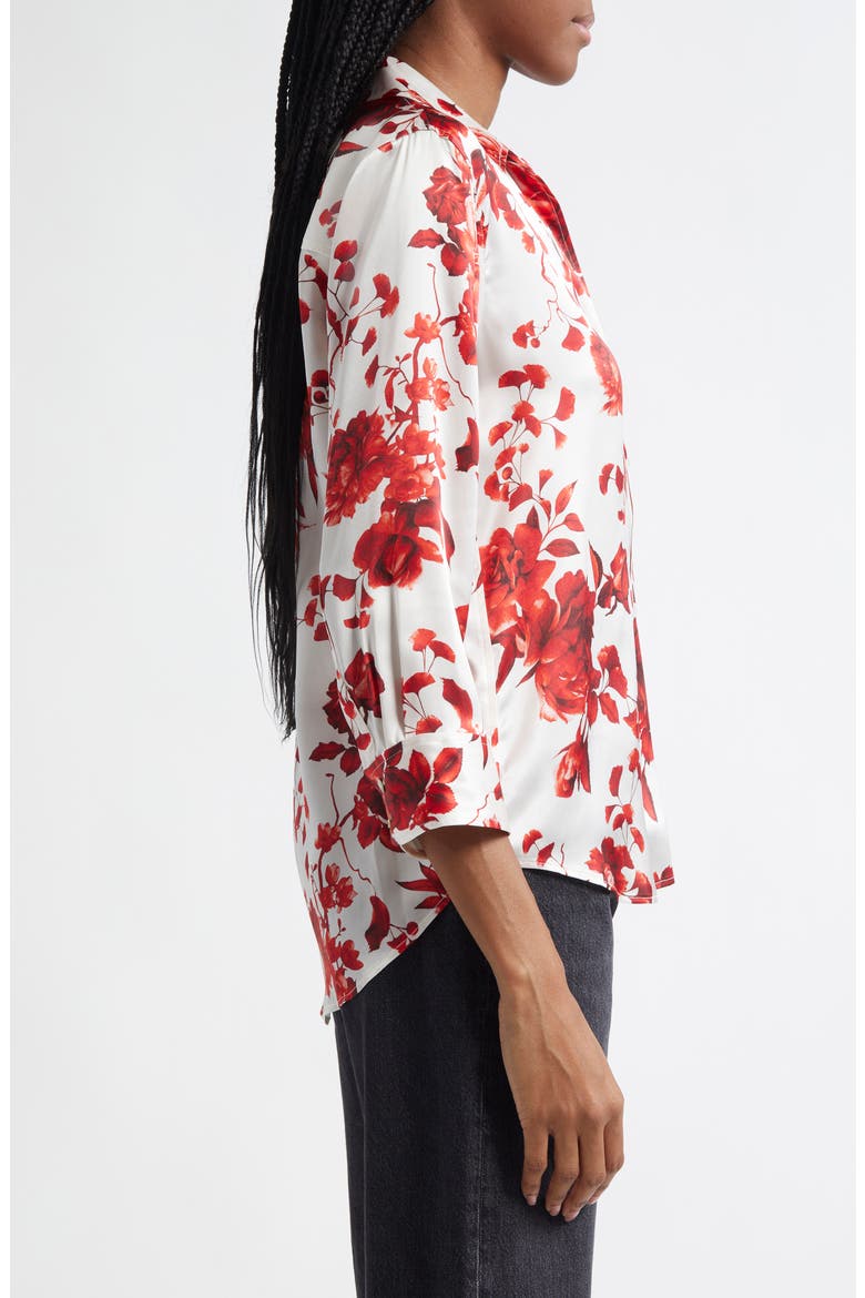 Dani Floral Silk Charmeuse Blouse, Alternate, color, IVORYRED