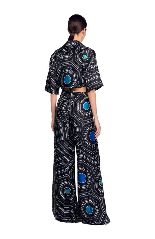 Sandro Spiral Motif Silk Shirt In Black