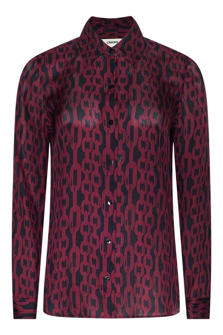 Nina Silk Shirt, Alternate, color, BLACK/ MERLOT RED FIGARO CHAIN
