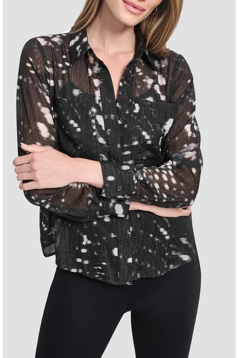 Shine Crinkle Chiffon Button-Up Shirt, Main, color, REFLECTED LIGHTS