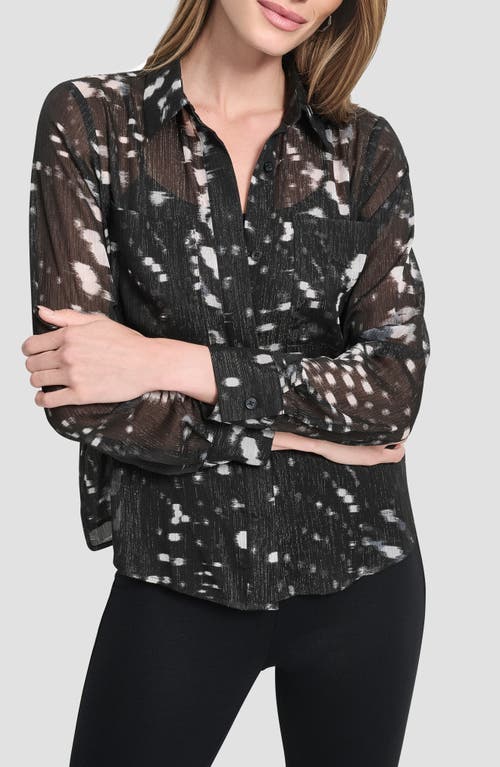 Dkny Shine Crinkle Chiffon Button-up Shirt In Multi