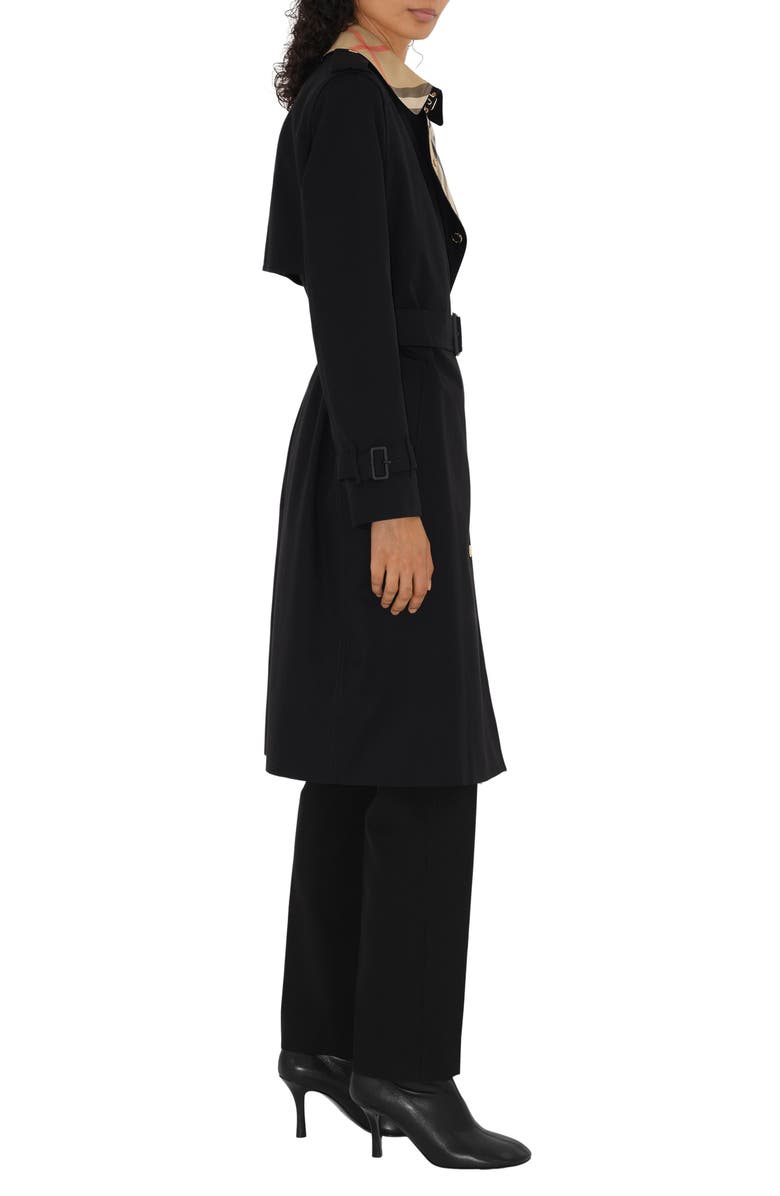 Burberry Sandridge Check Lined Cotton Gabardine Trench Coat, Alternate, color, Black