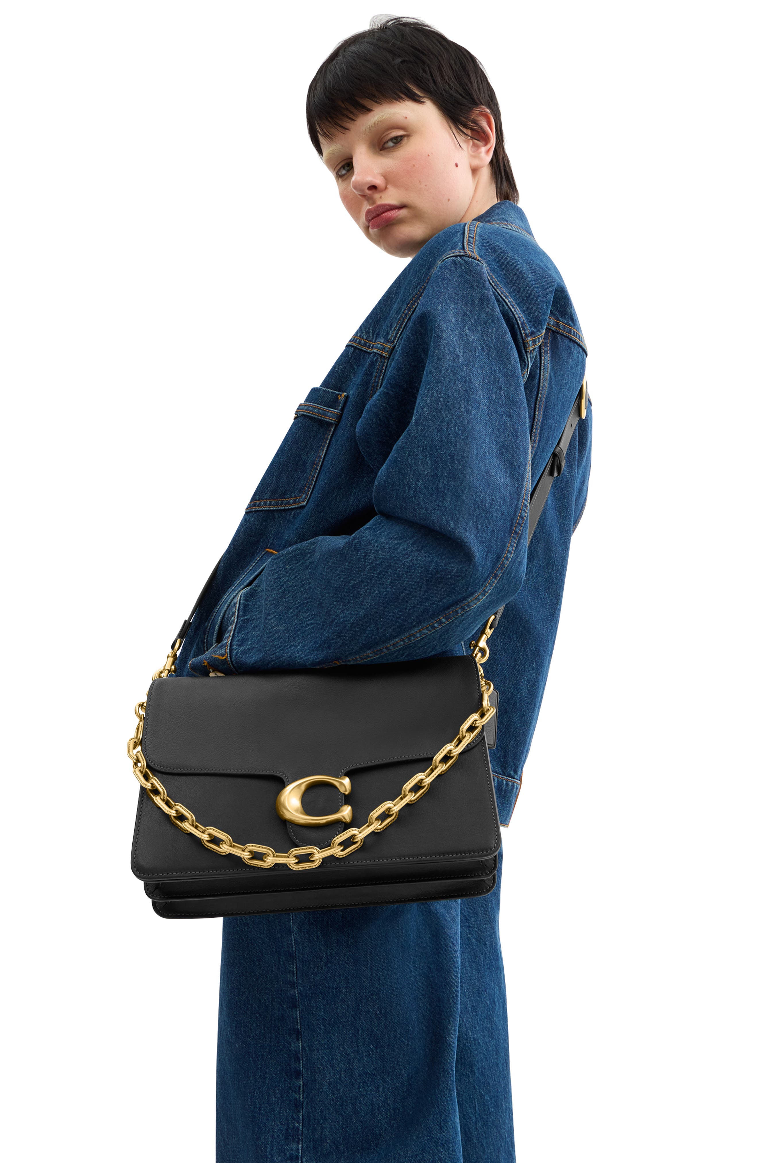 COACH Tabby 30 Chain Smooth Leather Shoulder Bag, Alternate, color, B4/ Black