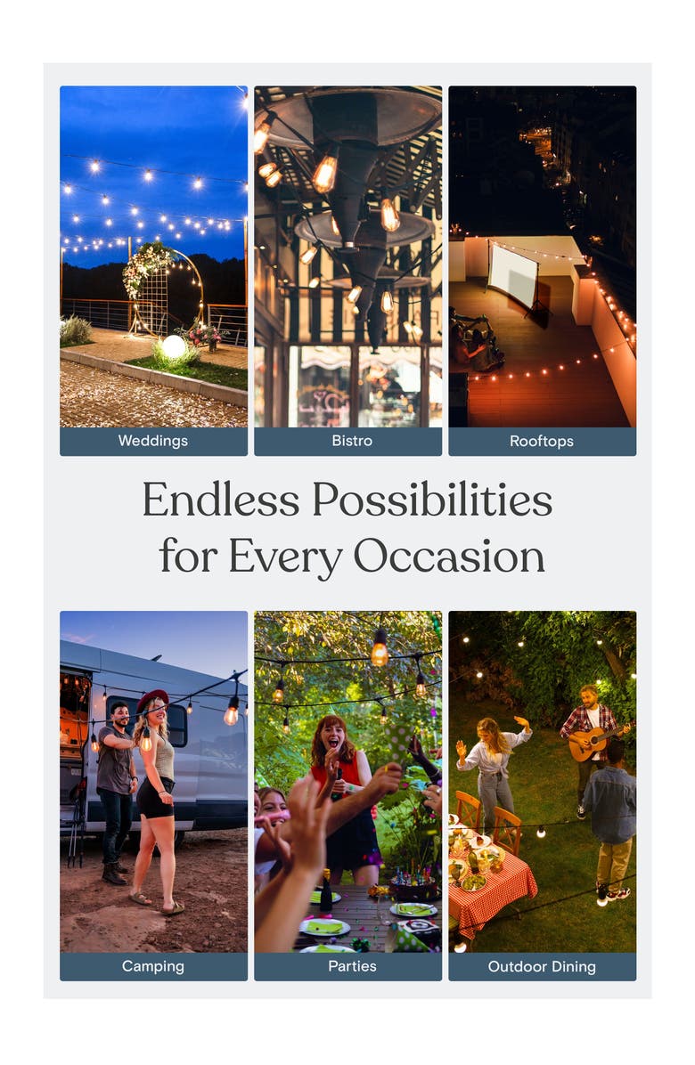 Brightech 24 ft or 48 ft, Plug‑In Heavy Duty LED Outdoor String Lights, Weatherproof Edison Bulbs, Alternate, color, 24 Ft 7 Bulbs | Neutral White