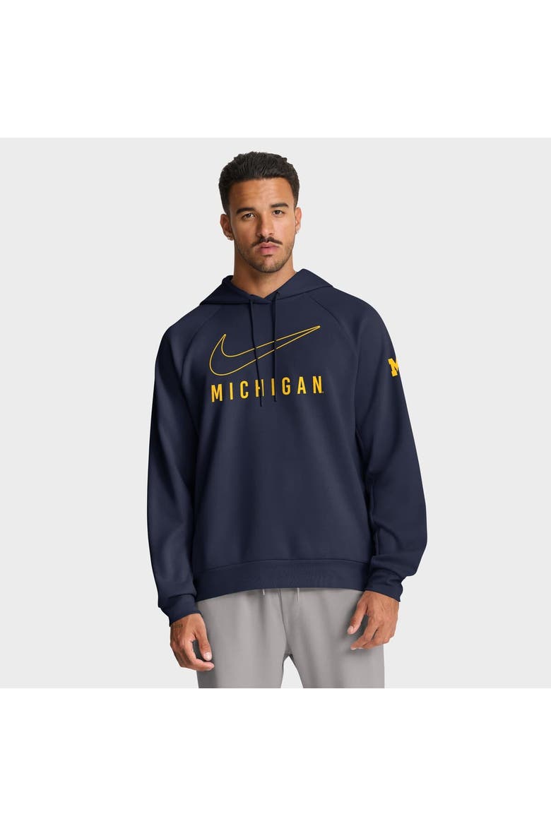 Men's Nike Navy Michigan Wolverines Premium Raglan Performance Pullover Hoodie, Main, color, Navy