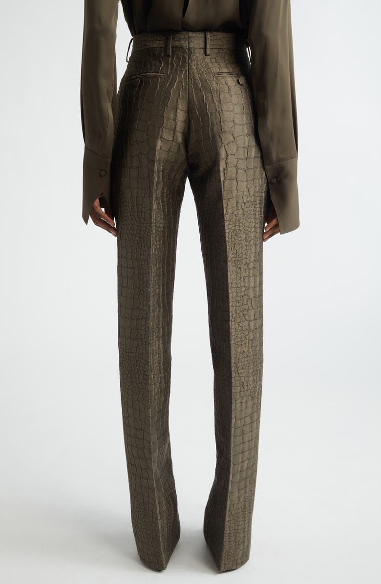 TOM FORD Crocodile Jacquard Linen & Silk Blend Straight Leg Pants, Alternate, color, Olive Green