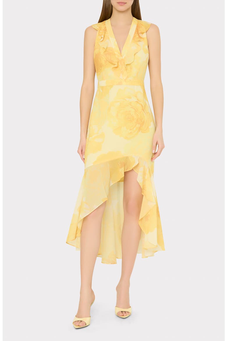 Nanci Camellia High-Low Midi Dress, Main, color, YELLOW MULTI