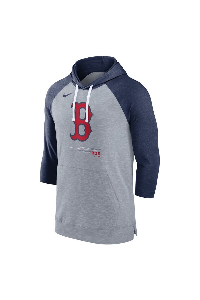 Men's Nike Heather Gray/Heather Navy Boston Red Sox Baseball Raglan 3/4-Sleeve Pullover Hoodie, Alternate, color, Heather Gray