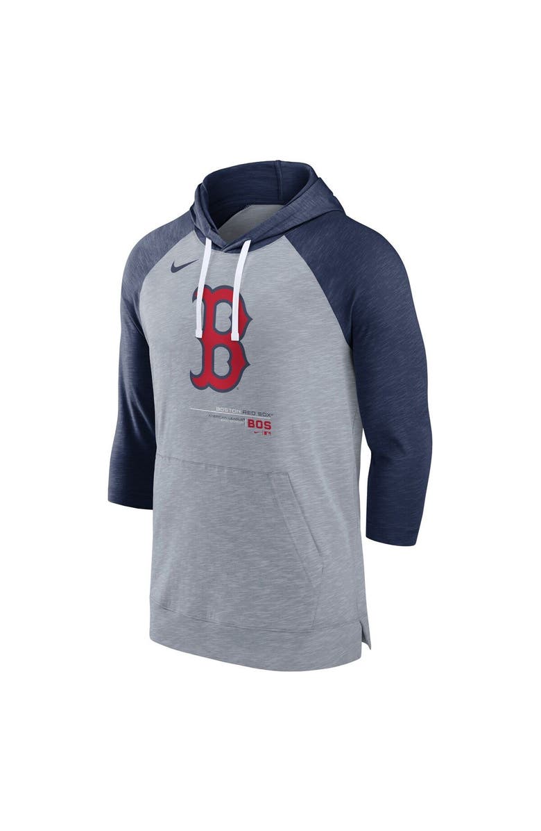 Nike Men's Nike Heather Gray/Heather Navy Boston Red Sox Baseball Raglan 3/4-Sleeve Pullover Hoodie, Alternate, color,