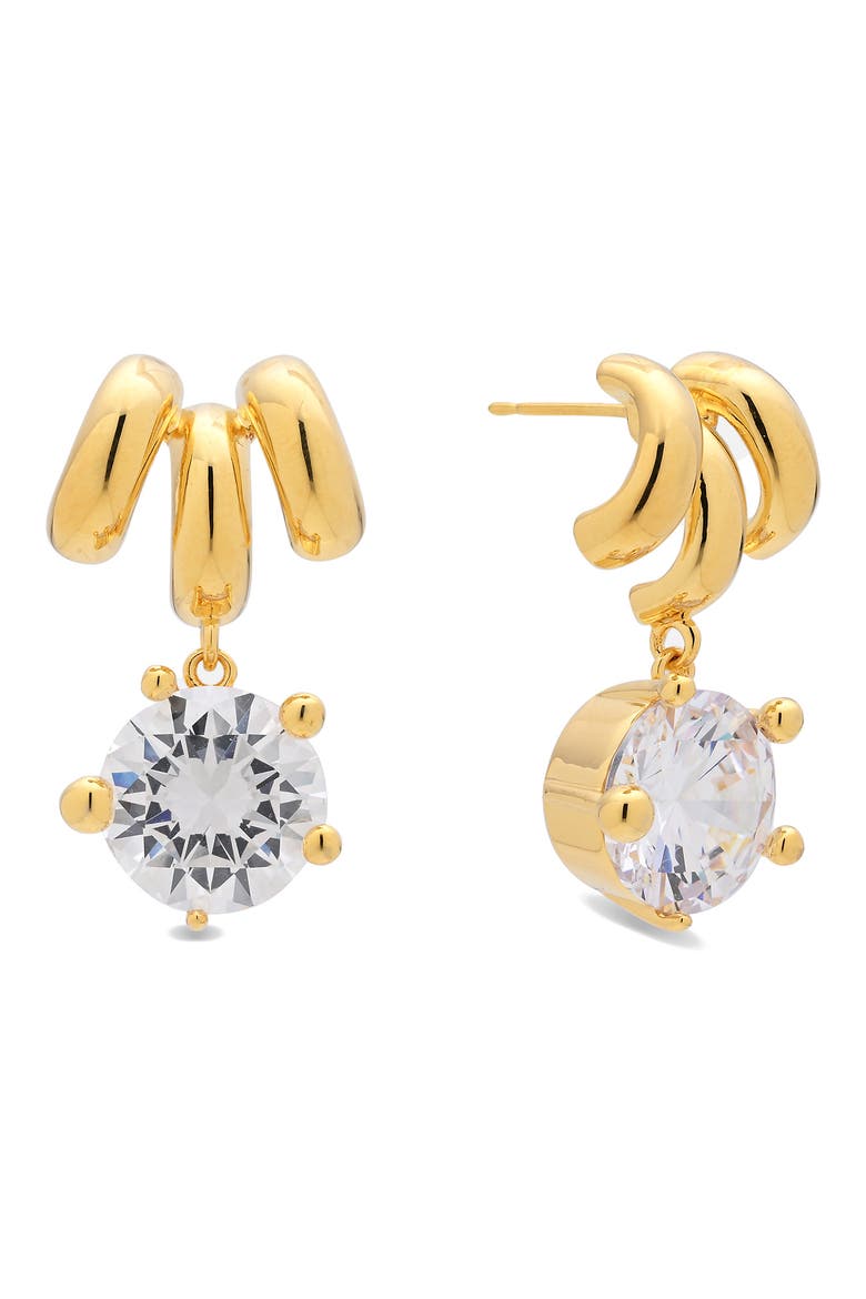Isadora Cubic Zirconia Drop Triple Huggie Hoop Earrings, Main, color, GOLD