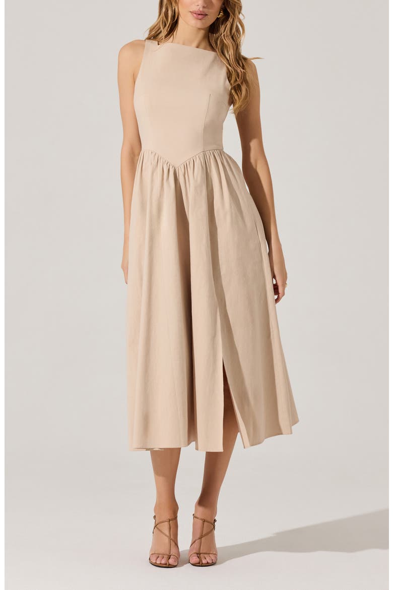 Bow Back A-Line Dress, Alternate, color, SAND