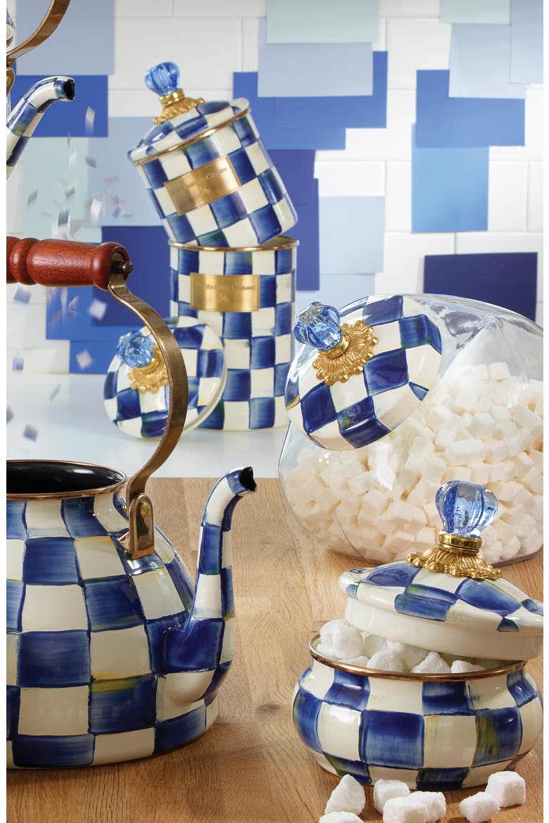 Cookie Jar with Royal Check Lid, Alternate, color, BLUE/ WHITE