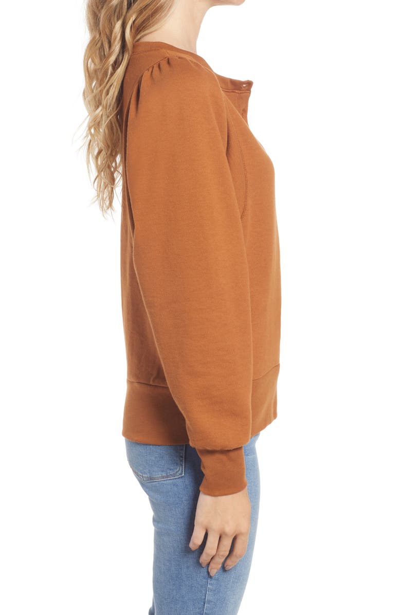 Madewell Henley Puff Sleeve Sweatshirt, Alternate, color, 