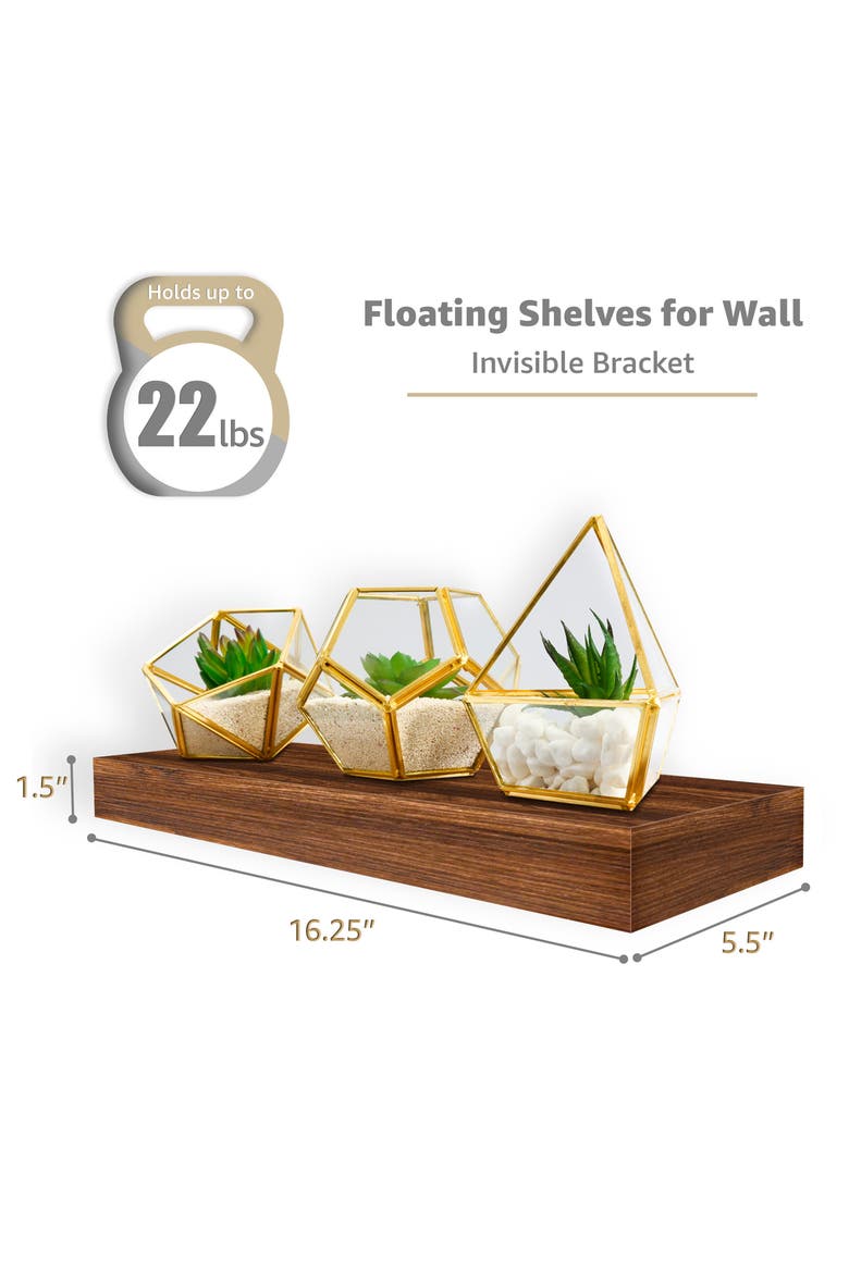 Set of 2 16-Inch Rectangular Floating Shelves, Alternate, color, WALNUT
