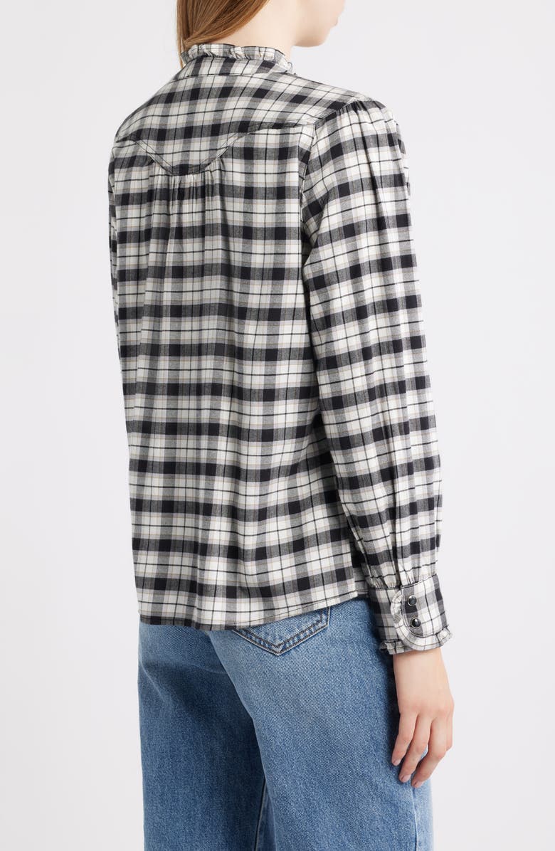 Rails Alanna Ruffle Plaid Snap-Up Shirt, Alternate, color, Ivory Smoke Onyx