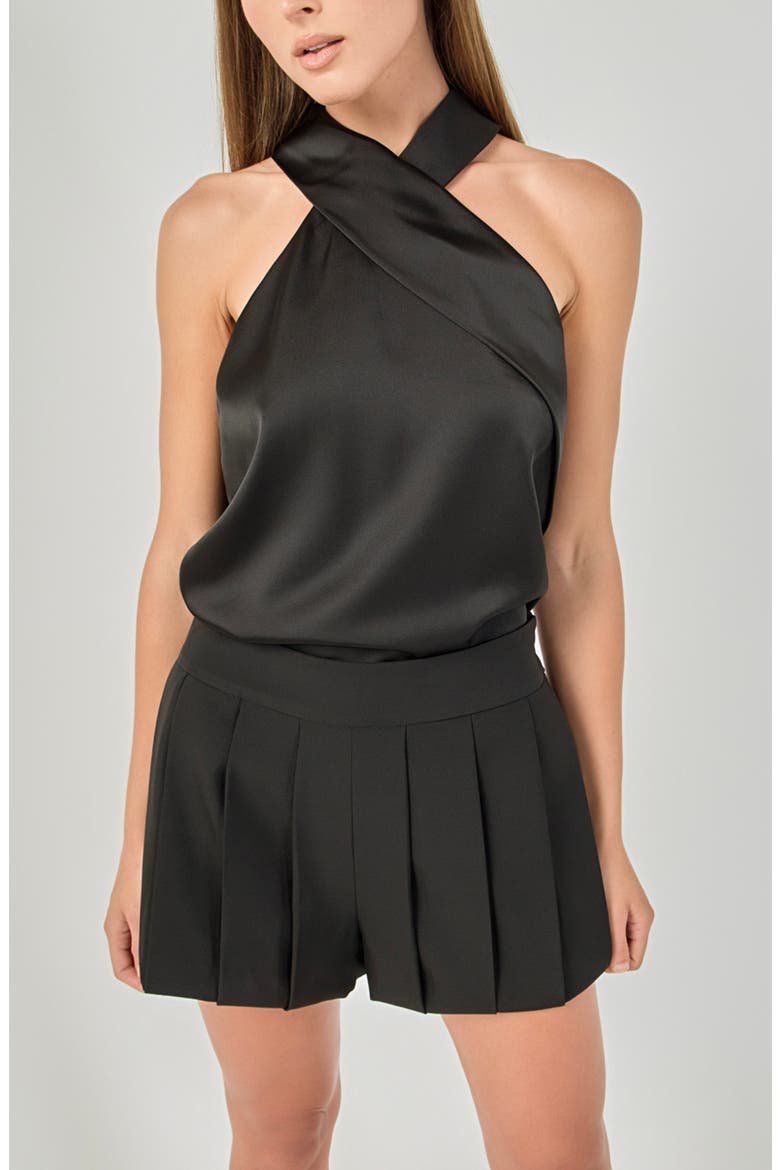 Pleated High Waist Shorts, Alternate, color, BLACK