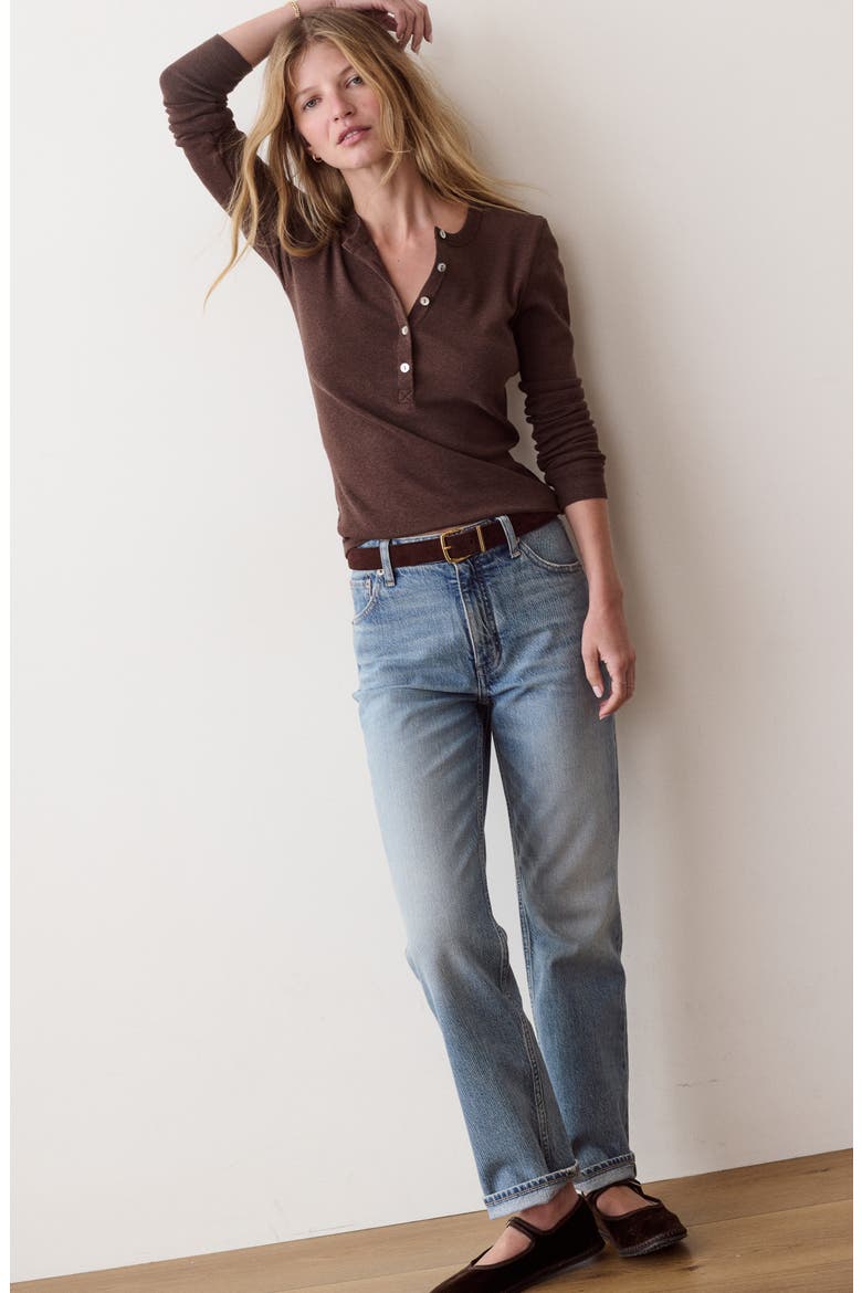 Mini Rib Cotton Henley, Alternate, color, CHOCOLATE