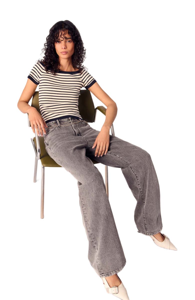 maje Wide-leg jeans with chain-link belt, Alternate, color, Grey