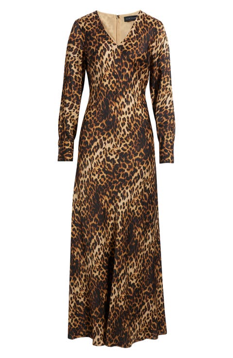 The Lauren Long Sleeve Cheetah Print Silk Blend Dress