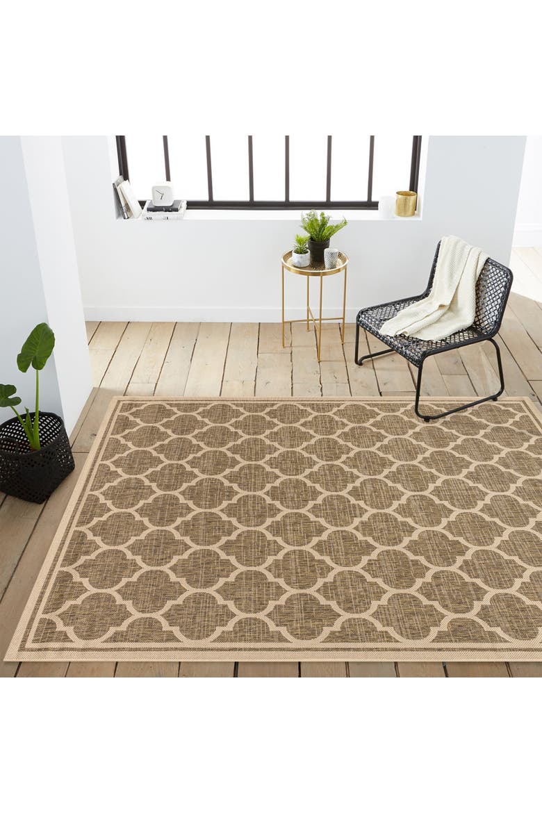 Trebol Moroccan Trellis Textured Weave Indoor/Outdoor Area Rug, Alternate, color, Brown/Beige