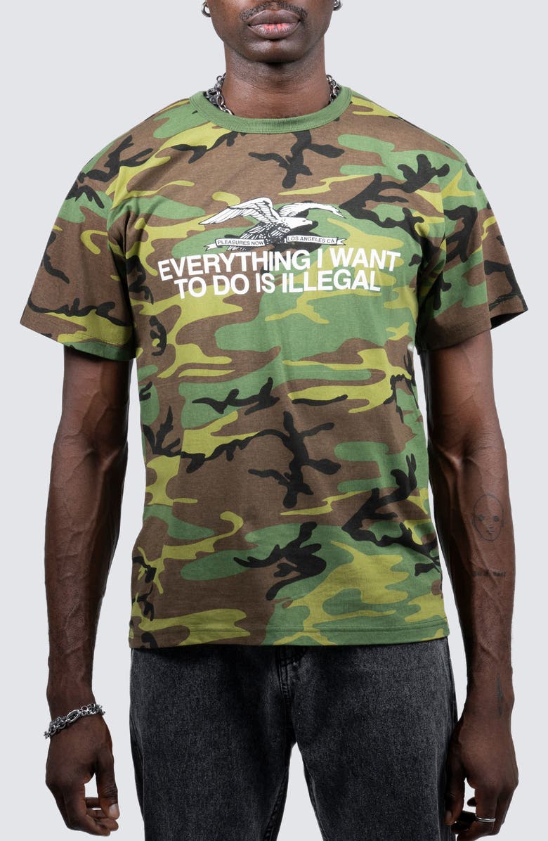 PLEASURES Illegal Camo Print Graphic T-Shirt, Main, color, 