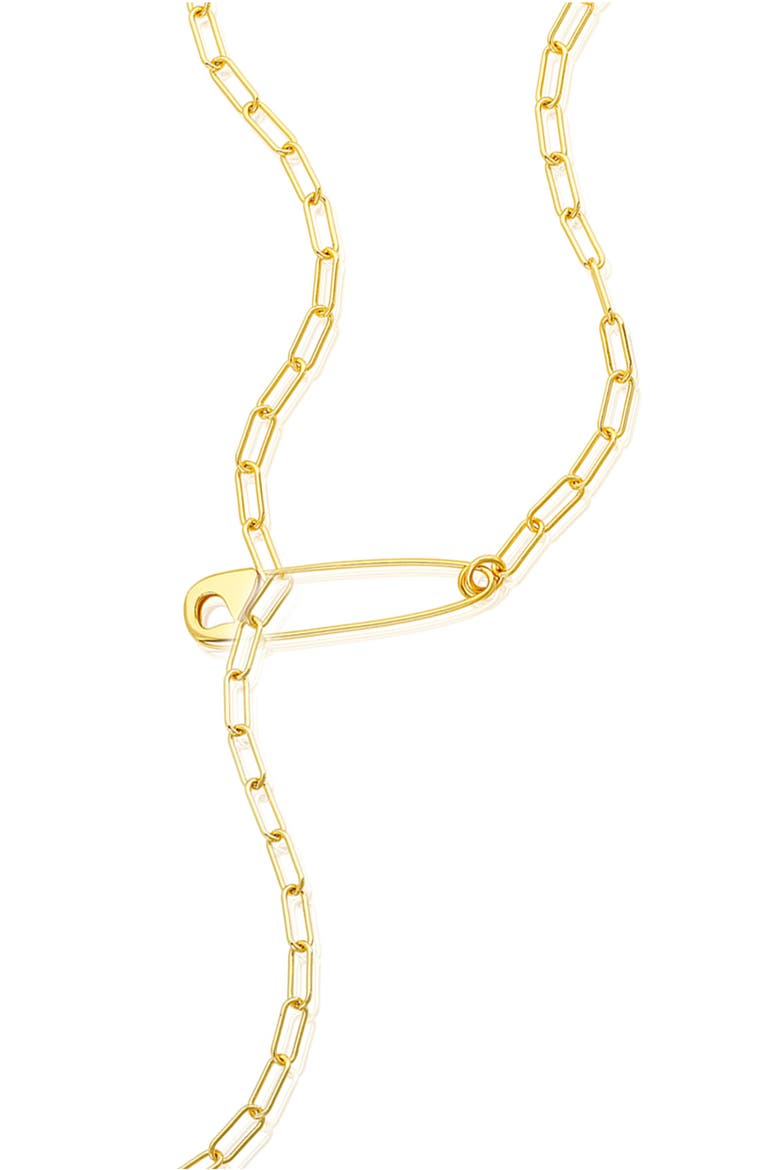 14K Gold Plated Safety Pin Lariat Necklace, Main, color, YELLOW