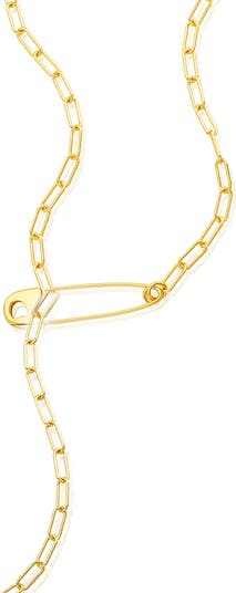 14K Gold Plated Safety Pin Lariat Necklace