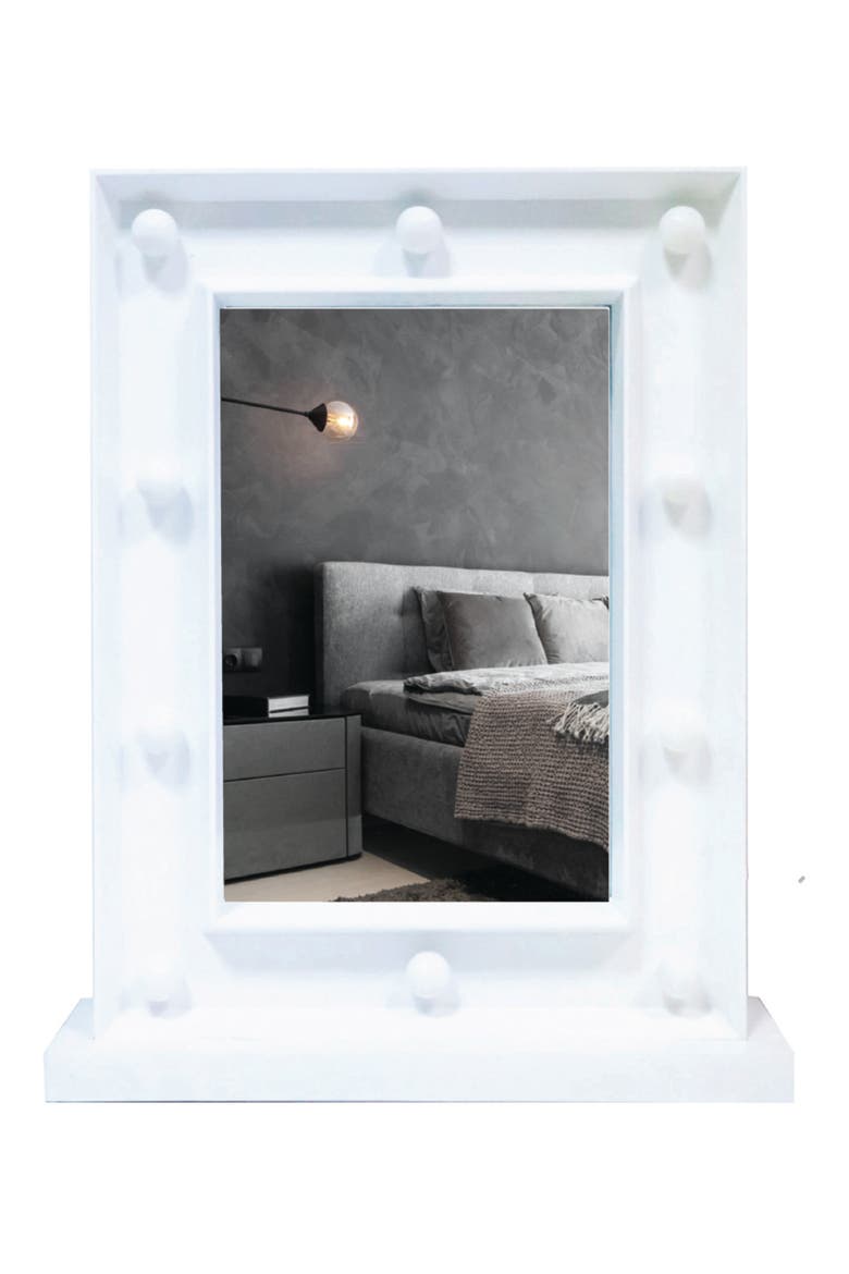 White Hollywood Vanity Wall Mirror, Main, color, WHITE