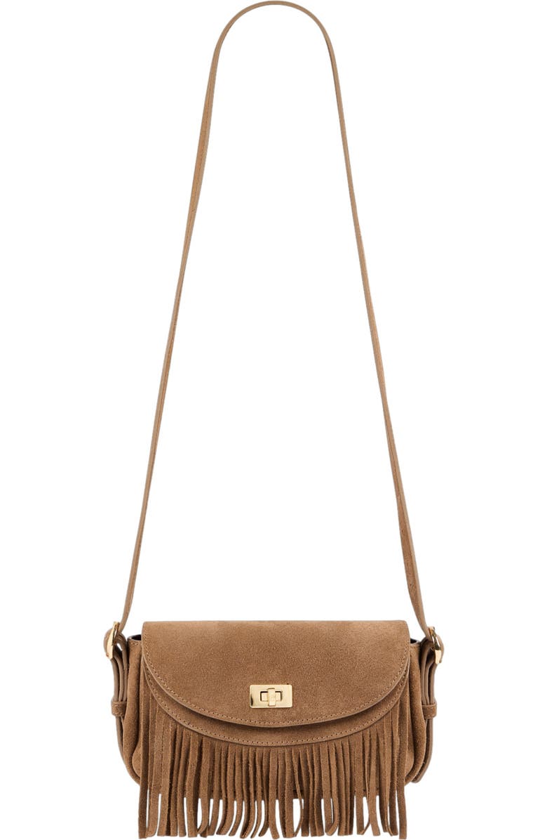 SANDRO Mini Mambo suede bag, Main, color, Caramel