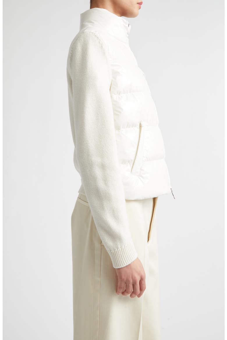 Mixed Media Quilted Down Puffer Cardigan, Alternate, color, SILK WHITE