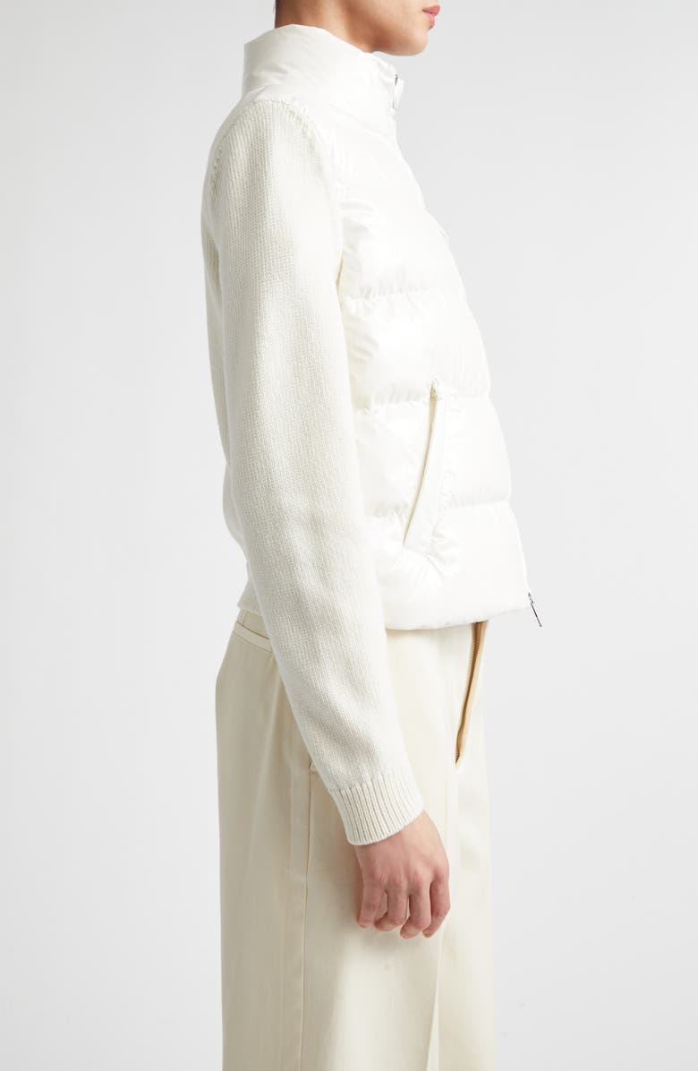Moncler Mixed Media Quilted Down Puffer Cardigan, Alternate, color, Silk White
